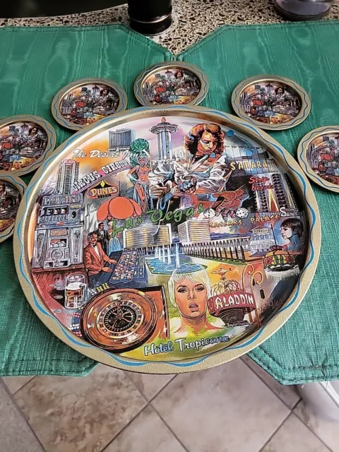 Vintage NIB NOS Las Vegas Souvenir tray Or Wall Plaque W/ 6 Coasters