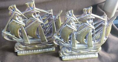 Vintage Old Brass Figural Nautical Ship The MAYFLOWER Set Pair of 2 Two Bookends
