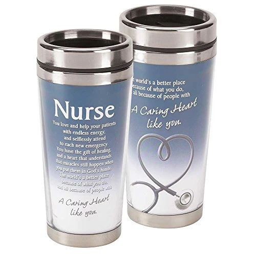 Blue Nurse Poem Caring Heart 16 Oz. Stainless Steel Insulated Travel Mug w/ Lid