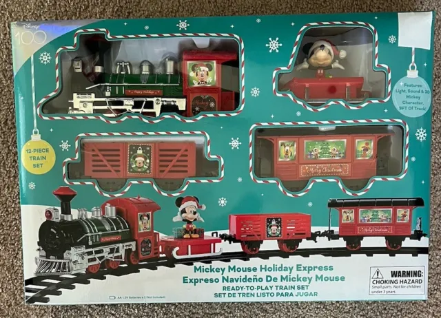 Mickey Mouse Holiday Express 12 Piece Christmas Train Set Light Sound Disney New