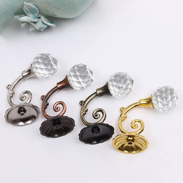 2pcs Metal Crystal Glass Curtain Holdback Wall Tie Back Hanger Hooks Decor CB