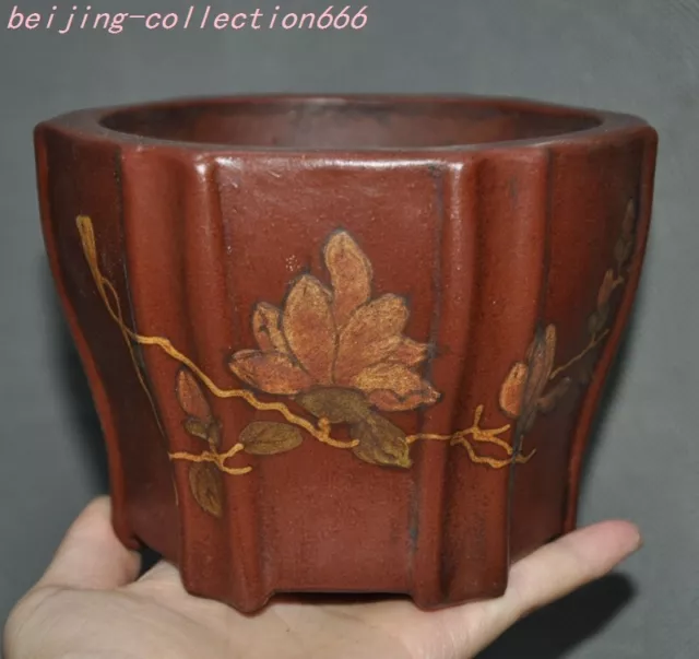 5'' Chinese yixing zisha pottery lotus flowerpot Flower pot Bonsai Potted pots