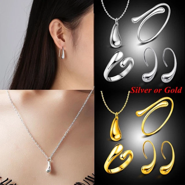 silber ring halskette träne armband ohrringe öffne es schmuck - set