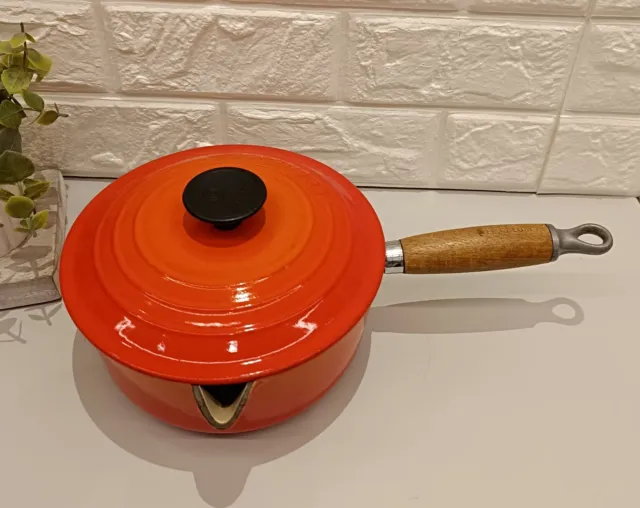Vintage Le Creuset Volcanic Orange Cast Iron 18cm Saucepan With Lid Cookware