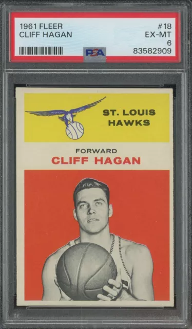 1961 Fleer Basketball #18 Cliff Hagan St. Louis Hawks HOF PSA 6 EX-MT