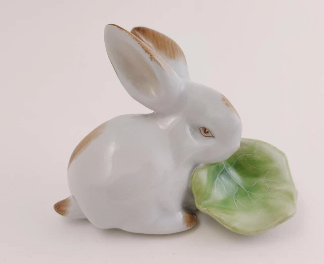 Vintage Zsolnay Bunny Rabbit Figurine with Cabbage Leaf