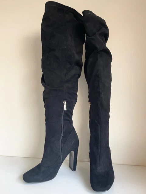 black faux suede over the knee boots