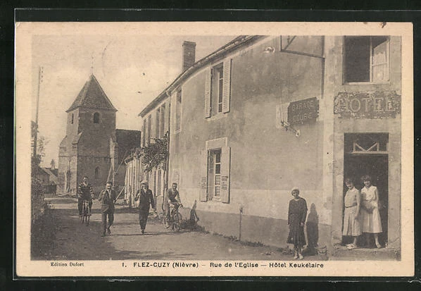 CPA Flez-Cuzy, Hotel Keukelaire, Rue de l´Eglise 1946