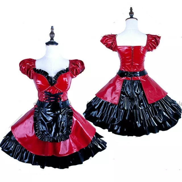 RED-BLACK PVC LOCKABLE Sissy Maid Dress Vinyl Uniform Tailor-Made & $65 ...