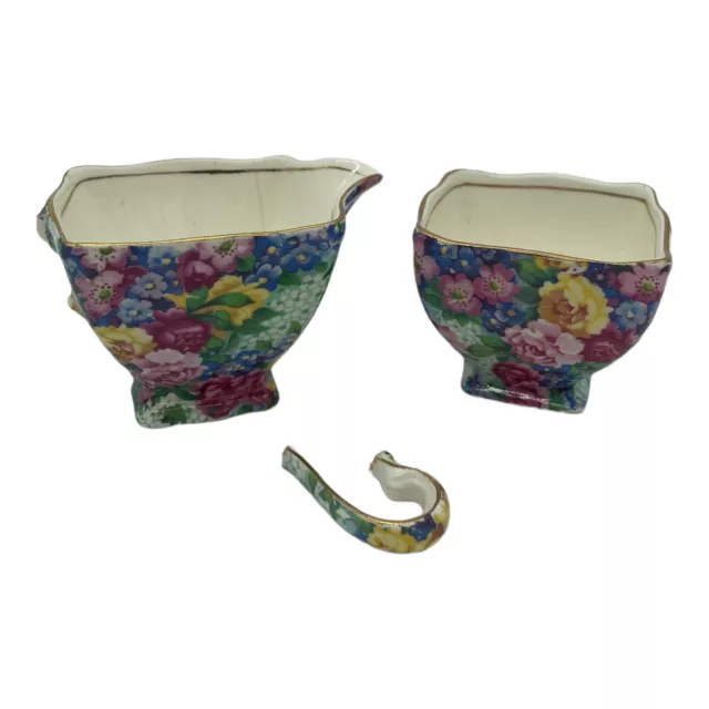 VTG Royal Winton Chintz Julia Floral Ascot Creamer & Open Sugar Bowl READ