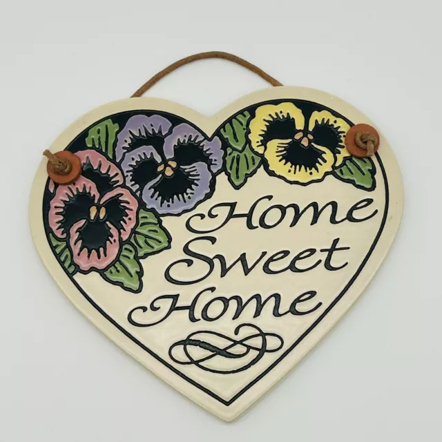 Spooner Creek Handcrafted Wall Plaque “Home Sweet Home” Heart Pansies