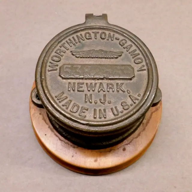 Vintage Worthington-Gamon Brass Water Meter Newark, NJ, Mounted