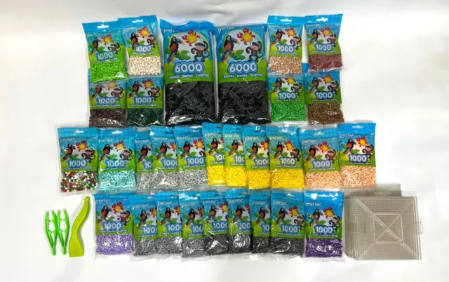 HUGE Lot Perler Beads (Almost 4 Lbs) 33 Forms Ironing Papers Patterns  Tweezers