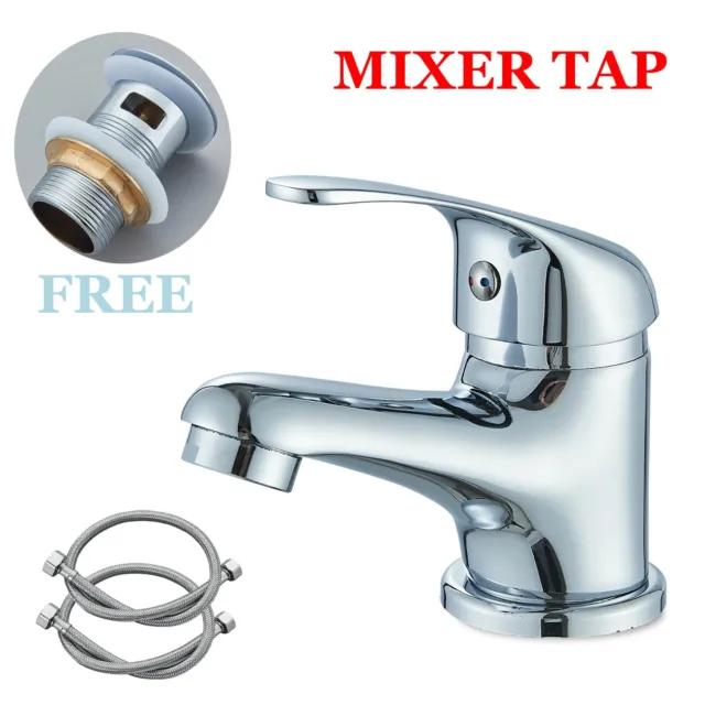 New Modern Cross Head Bathroom Chrome Basin Sink Mono Mixer Tap With Free Waste