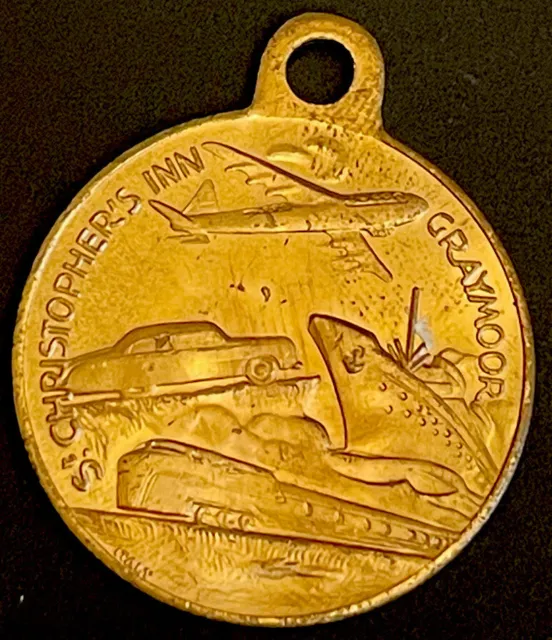 Medalla católica vintage en tono dorado de San Cristóbal