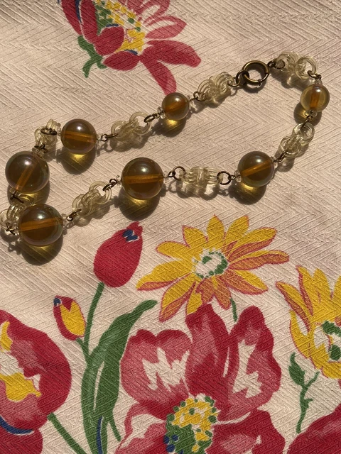 Antique Celluloid Bubble Necklace 1880s Champagne Color Bubbles And Clear Chain