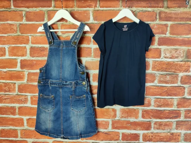 Girls Bundle Age 9-10 Years Next H&M Denim Pinafore Dress T-Shirt Blue Set 140Cm