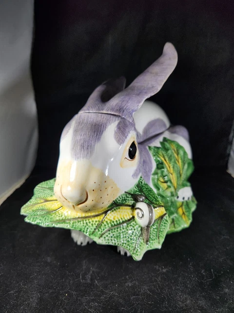 Vintage Italian Mottahedeh Majolica Bunny Rabbit & Foliage Tureen 12”x7”x8.75” 2