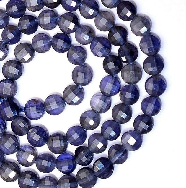 Naturel AAA Bleu Iolite Gemme 3-4mm Pièce Forme Checker Coupe Facettes Perles