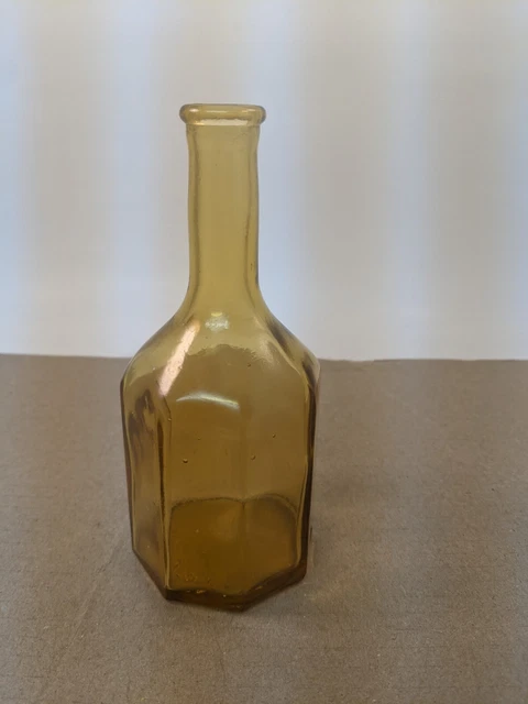 Vintage Original Octagon Shaped Wheaton NJ Glass Amber 5 1/2" Tall Bottle