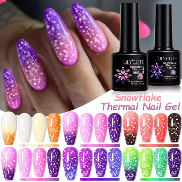 LILYCUTE 7ml Snowflake Thermal Gel Nail Polish Nail Arts Varnish Soak Off UV LED