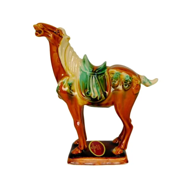 Vintage Chinese Tang Dynasty War Horse Figurine Gold Sancai Glaze Porcelain 6"