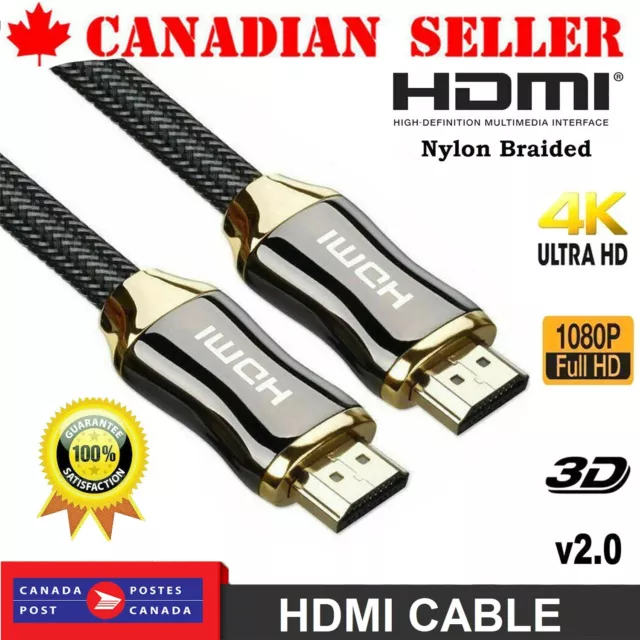 Premium 4K HDMI Cable 2.0 High Speed Gold Plated Braided Lead 2160P 3D HDTV UHD