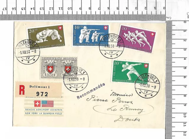 1950 Pro Patria 100 Jahre Rayon-Briefmarken Sport Helvetia Recommandee ; 61651