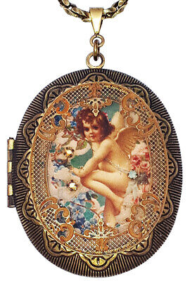Michal Negrin Large Locket Necklace Angel Pendant Victorian Cherub Renaissance