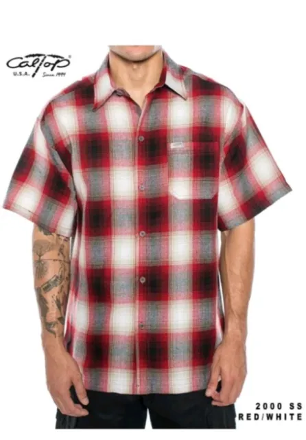 CALTOP OLD SCHOOL FLANNEL VETERANO SHORTSLEEVE SHIRT Gangster PLAID Size 5XL