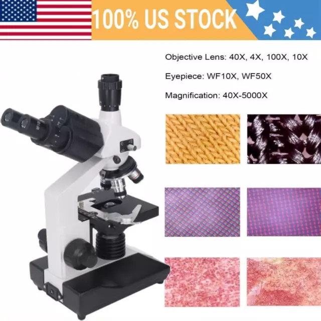 40X-5000X Trinocular Compound Microscope Professional Lab Biological Microscope