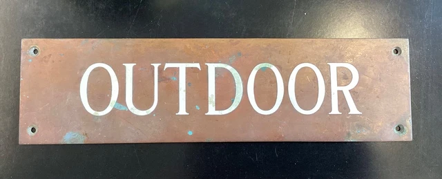 Original Antique Vintage Early 20th Century Bronze Enamel Sign Outdoor Out Door
