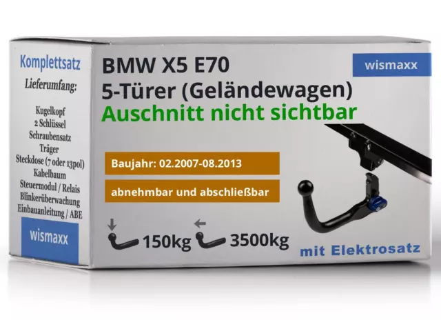 AHK vert. abnehmbar passt für BMW X5 E70 07-13 +13pol E-Satz spezifisch