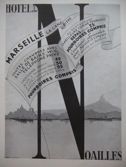 1935 Advertising Hotel De Noailles Marseille La Canebière Bathroom Rooms