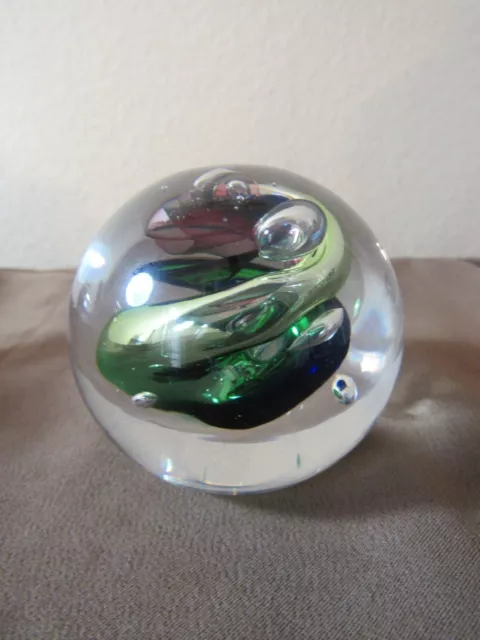 Adam Jablonski Iridescent Swirl Paperweight w/ Controlled Bubbles Signed