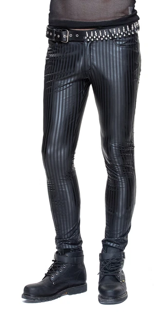 Pantalon homme noir moulant, type vinyl latex à rayures, gothique p Devil Fashio