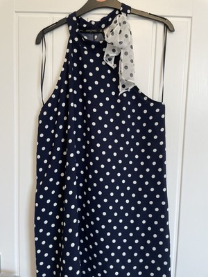 Zara Navy And White Polka Dot Mini Shift Dress Size Medium