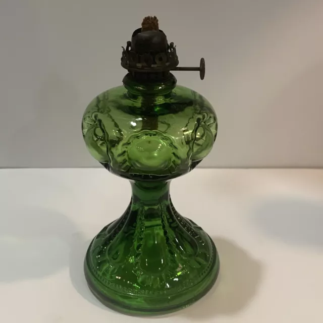 Vintage Bullseye Pattern Green Glass Miniature Lamp Kerosene