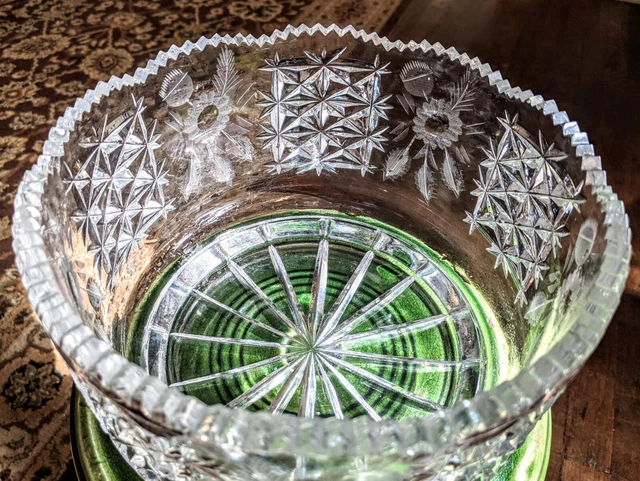Vintage American Brilliant Period Cut Glass Centerpiece Bowl Daisy Floral 8 1/4"