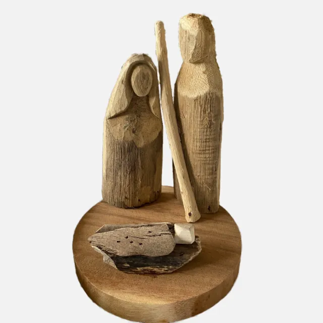 Natural Driftwood Holy Family Nativity Hand carved 7”x5” Christmas Ocean Organic