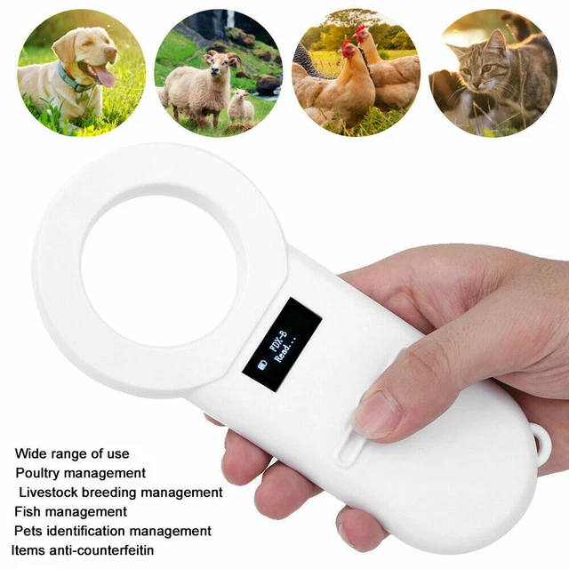 Pet Microchip RFID Reader Rechargeable OLED USB Animal Handheld Portable Scanner