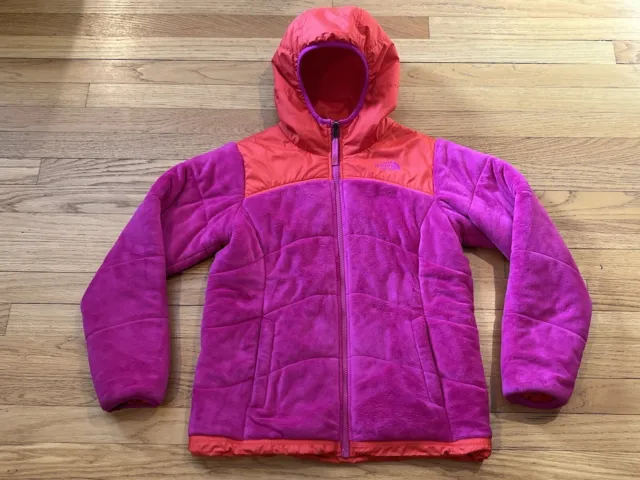 North Face Girls Puffer Reversible Winter Coat Hooded Jacket Pink Size L 14-16