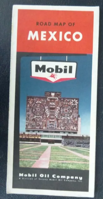 1963 Mexico road map Mobil  gas oil Mexico City map