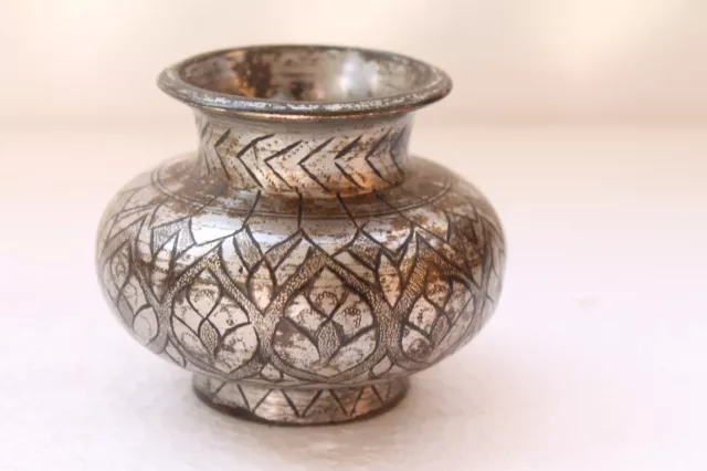 Antique Old Brass Nickel Plated Solid Floral Design Engraved Water Pot NH3198