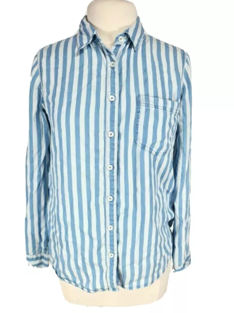 Forever 21 Blue Striped Chambray Button Up Shirt Long Sleeve Women Size S