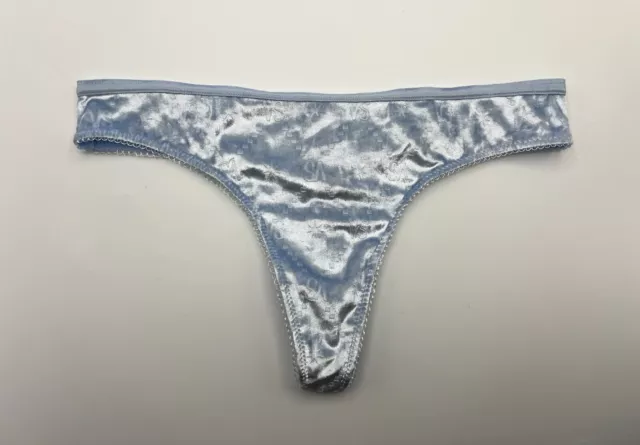 Victoria's Secret Vintage Panties Size Small S 2019 Solid Blue Velvet Logo Thong