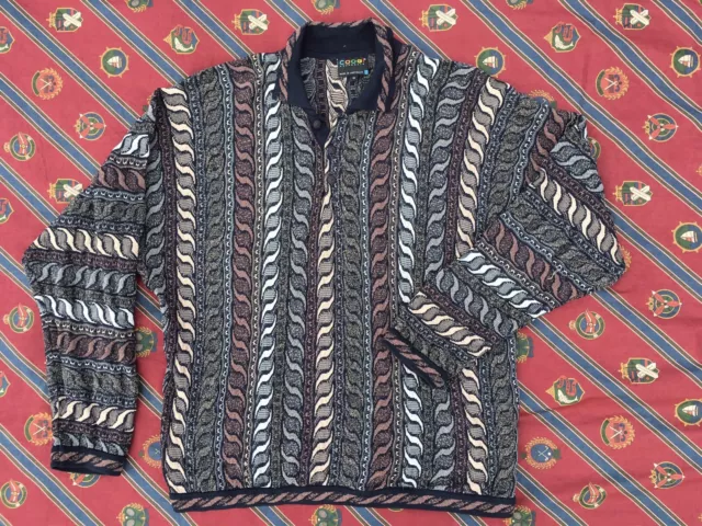 Vintage Coogi 3D knitted polo-neck cotton/wool Blend jumper/sweater