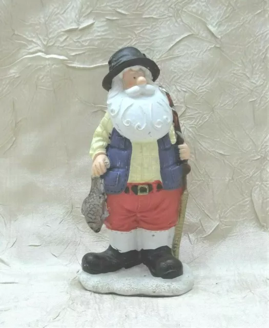 Santa Claus with Fishing Pole & Fish Resin Christmas Figurine Sports Holiday