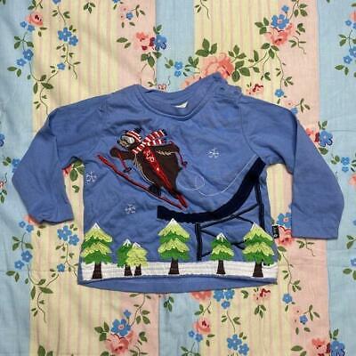 Blue Bear Skiing Detail Jojo Maman Bebe Long Sleeve Top Tshirt 6-12 Months