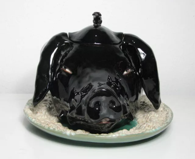 Antique Bordallo Pinheiro (?), Portugal Boar, wild hog head Tureen, w/platter